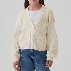Gap Kids Shaker Stitch Cropped Cardigan Sweater Size 8 M Ivory Frost 100% Cotton